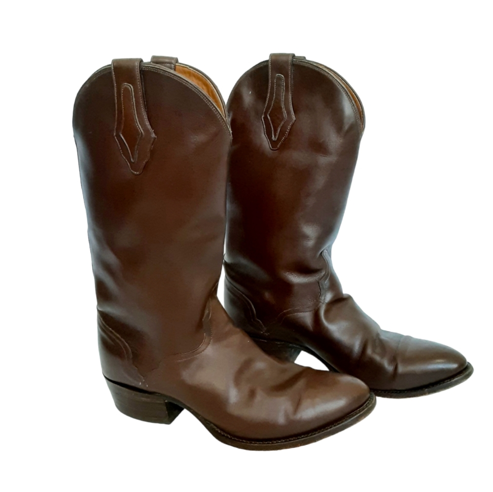 El Dorado Handmade Cowboy Boots Brown Calf Leather Pointed Toe Tall Mens 10.5